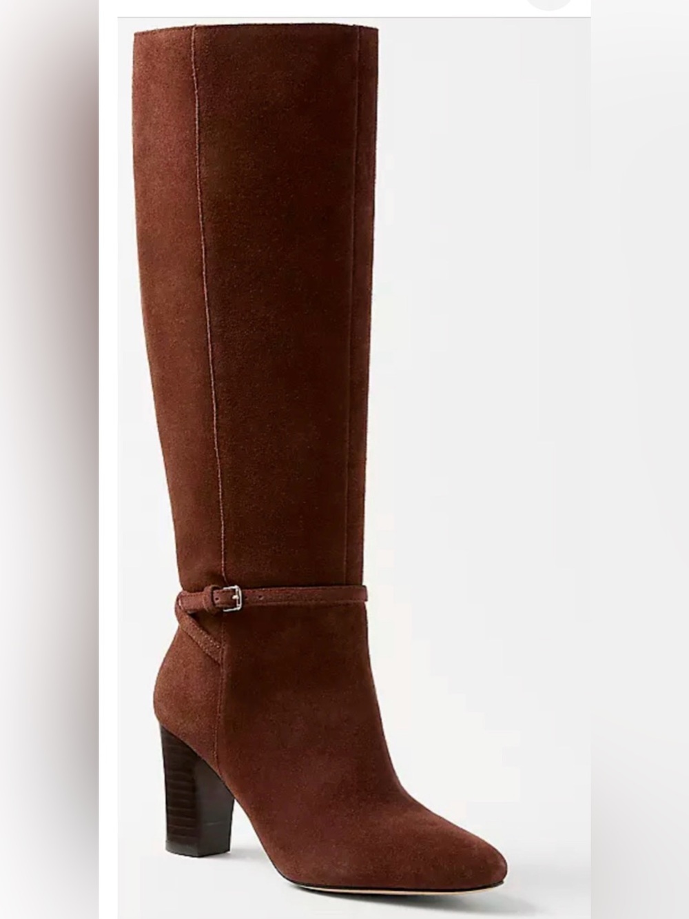 NEW ANN TAYLOR BROWN HIGH HEEL SUEDE LEATHER BUCKLE TALL KNEE HIGH BOOTS SIZE 10